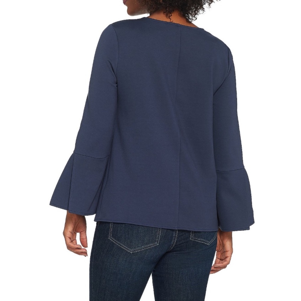 Martha Stewart Blue Ponte Top w/ Bracelet Bell Sleeves Size XS - Picture 2 of 7